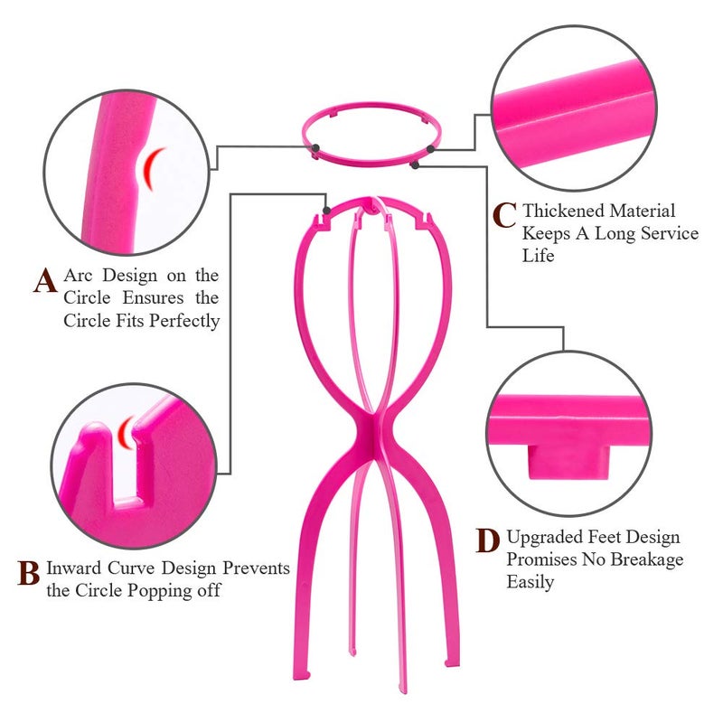 Dreamlover Portable Tall Stands for All Wigs, Collapsible Wig Dryer for Travel, Hot Pink, 2 Packs - Image 3